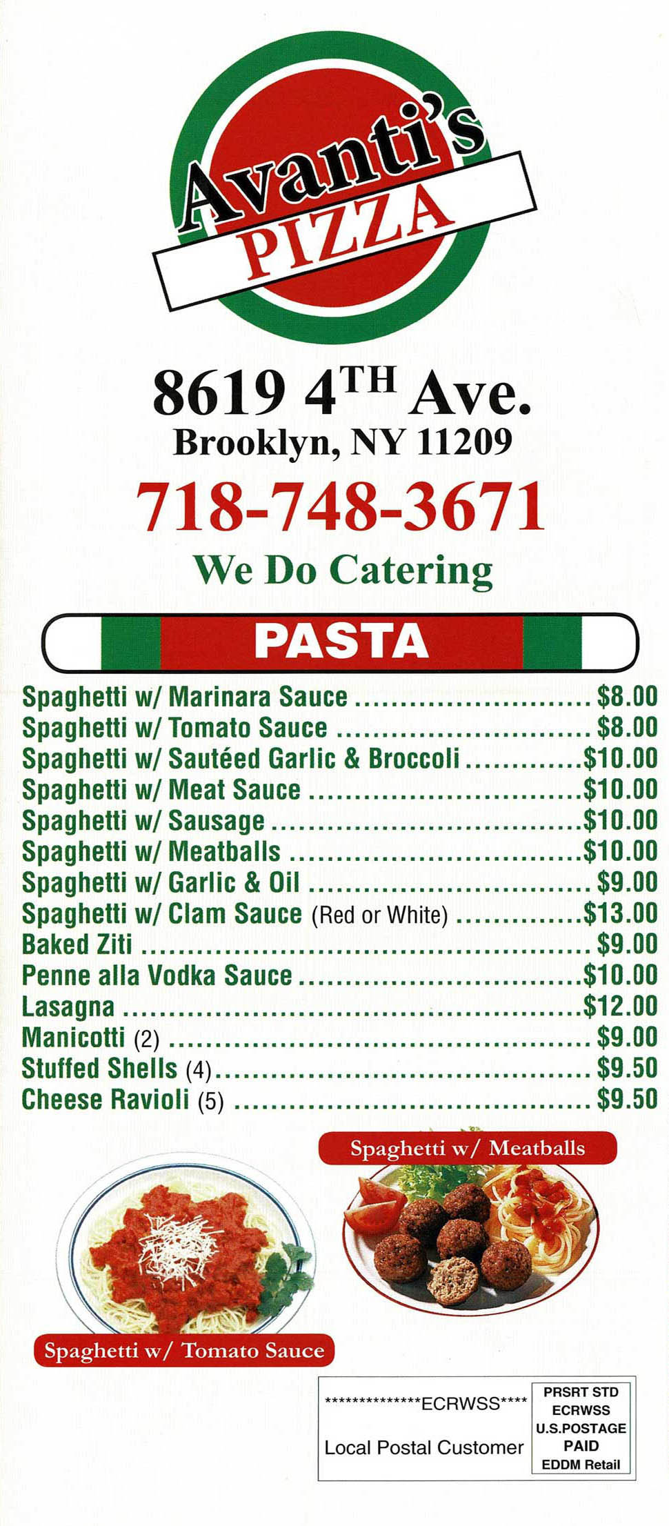 Avanti's Pizzeria Menu