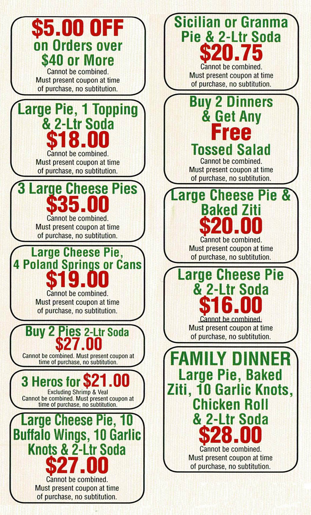 Avanti's Pizzeria Menu